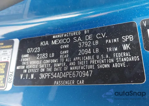 2023 Kia Forte Gt-Line from USA, damaged, VIN 3KPF54AD4PE670947